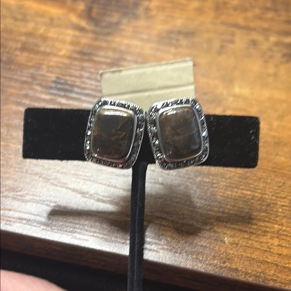 Brown and Silver Stud Earrings - Picture 1 of 1